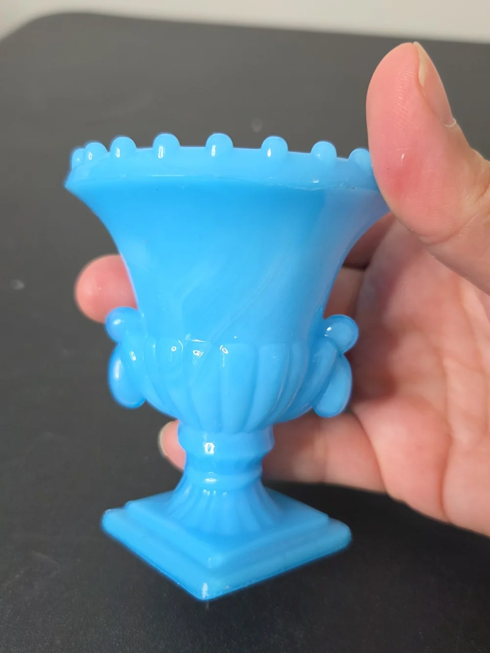 Vintage Vogue Mercantile NYC Blue Slag Milk Glass Toothpick Holder 3.25